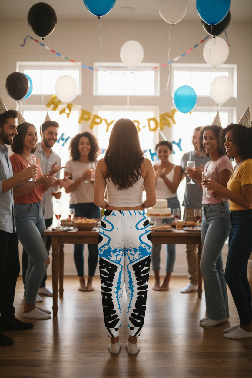 White Happy Birthday Joggers