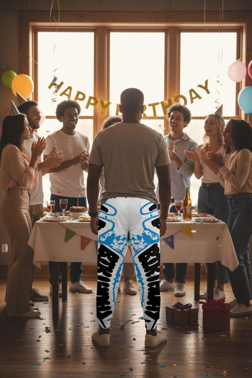 White Happy Birthday Joggers