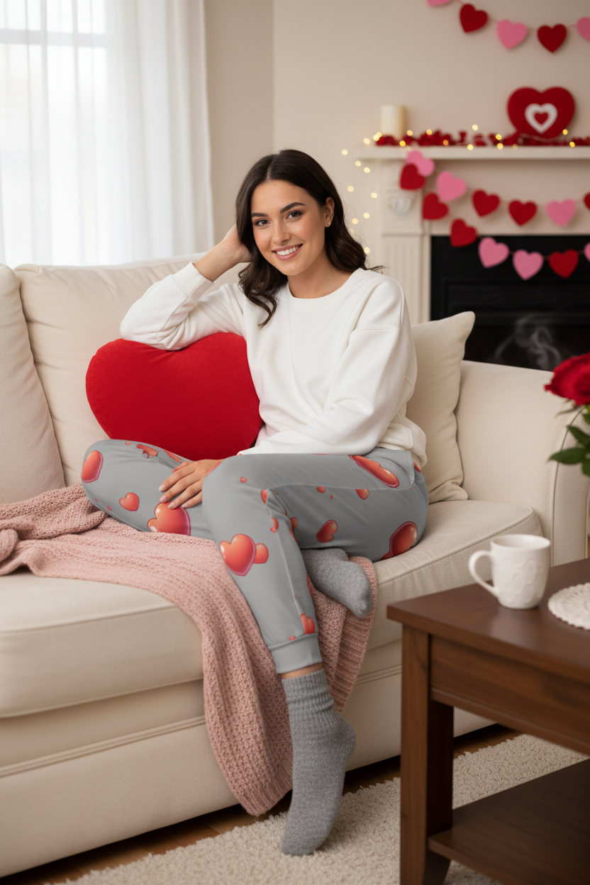 Red Hearts Light Gray Joggers