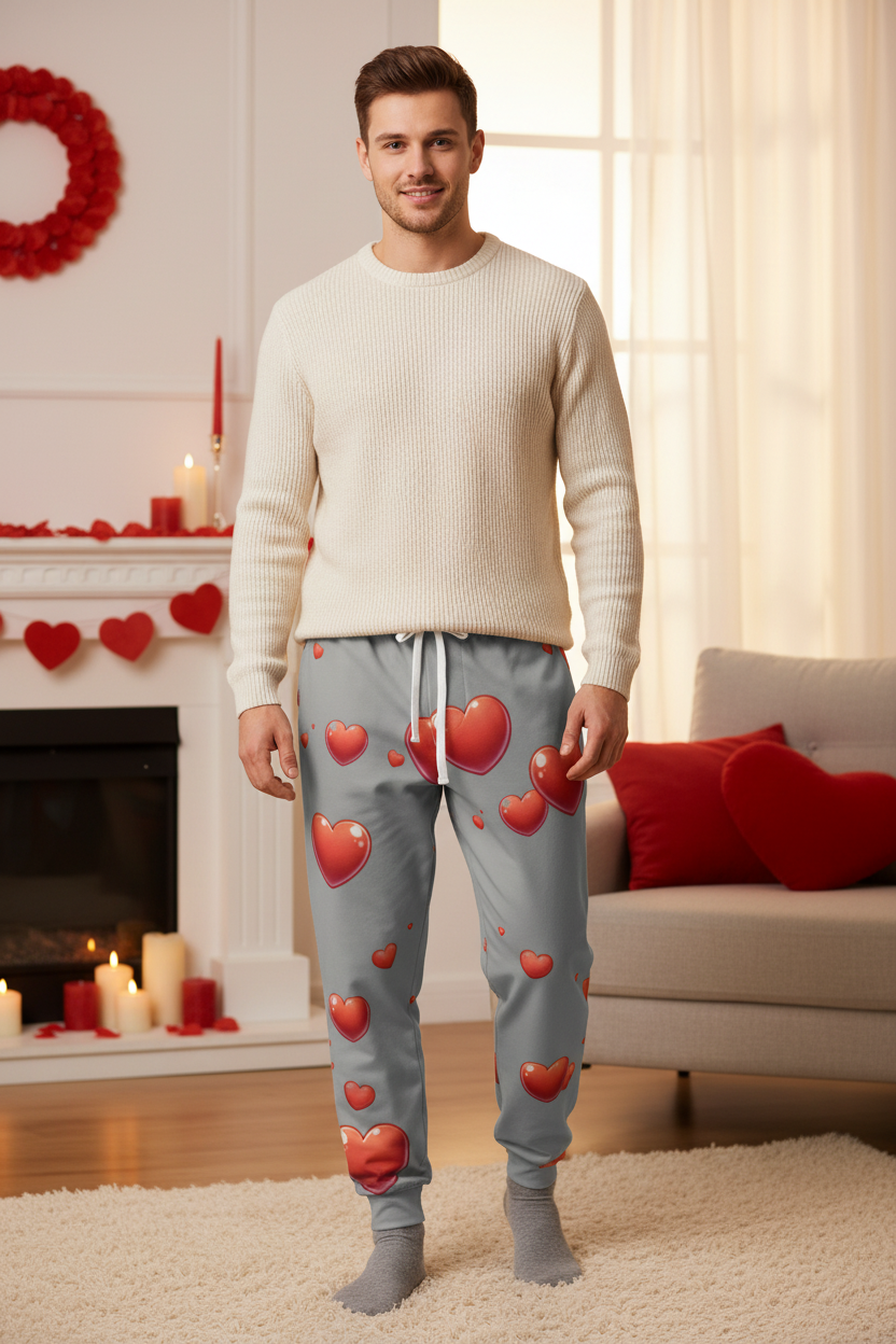 Red Hearts Light Gray Joggers