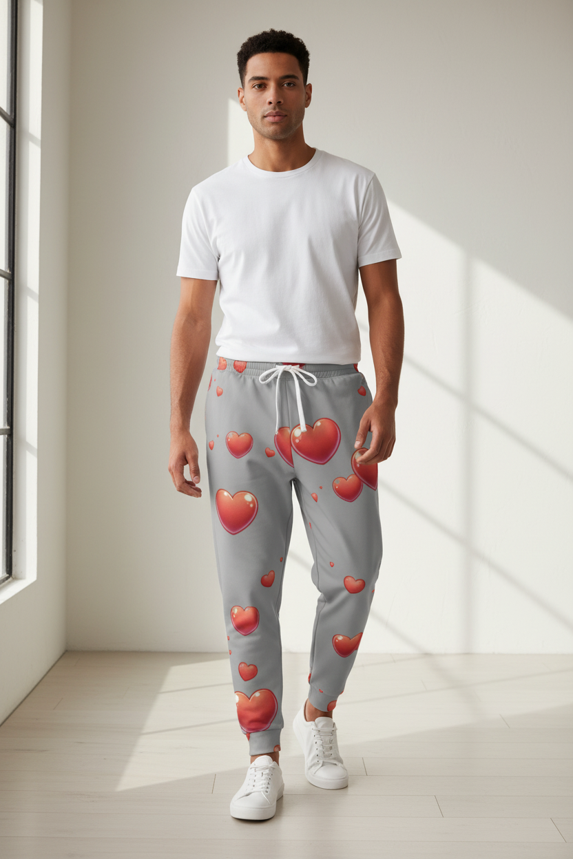 Red Hearts Light Gray Joggers
