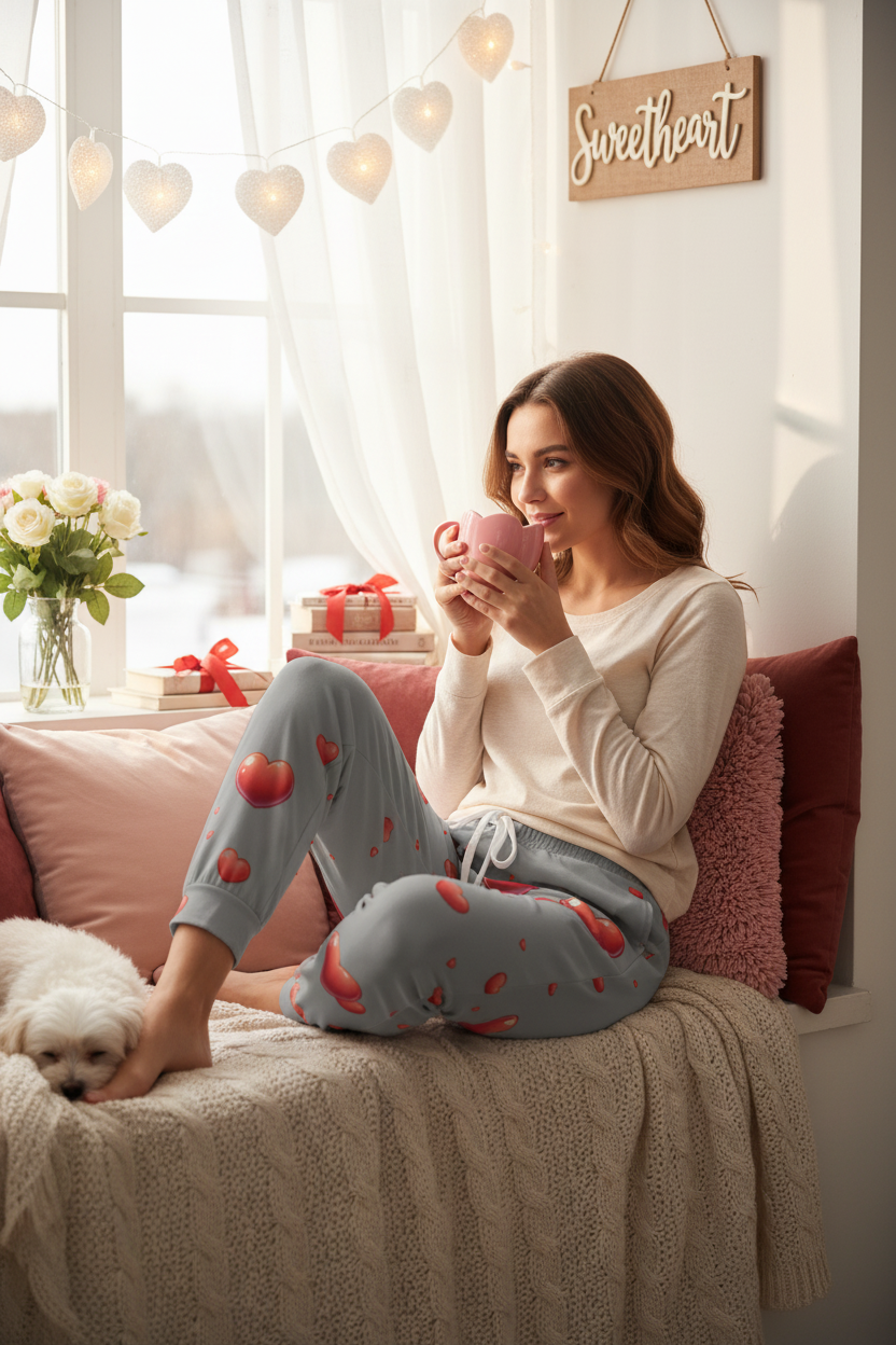 Red Hearts Light Gray Joggers