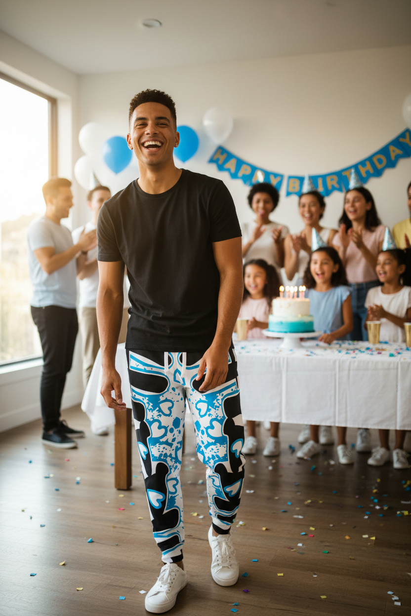 White Happy Birthday Joggers
