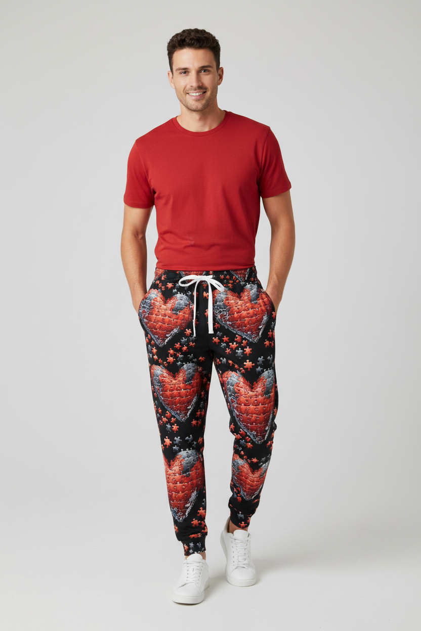 Puzzle Of Hearts Black Joggers