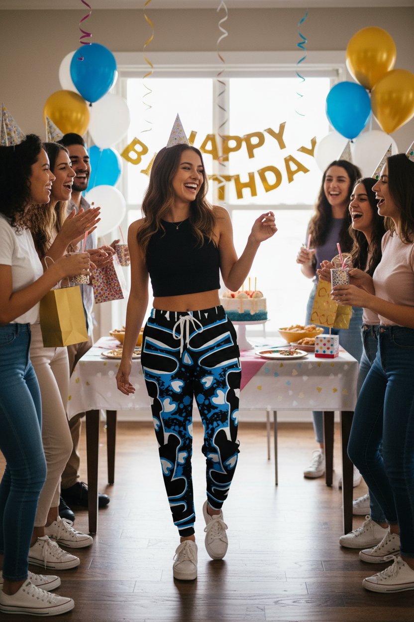 Black Happy Birthday Joggers