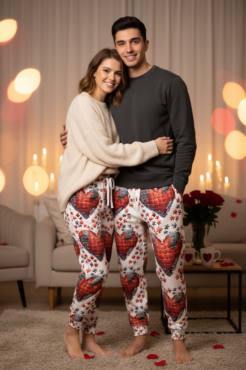 Puzzle Of Hearts White Joggers