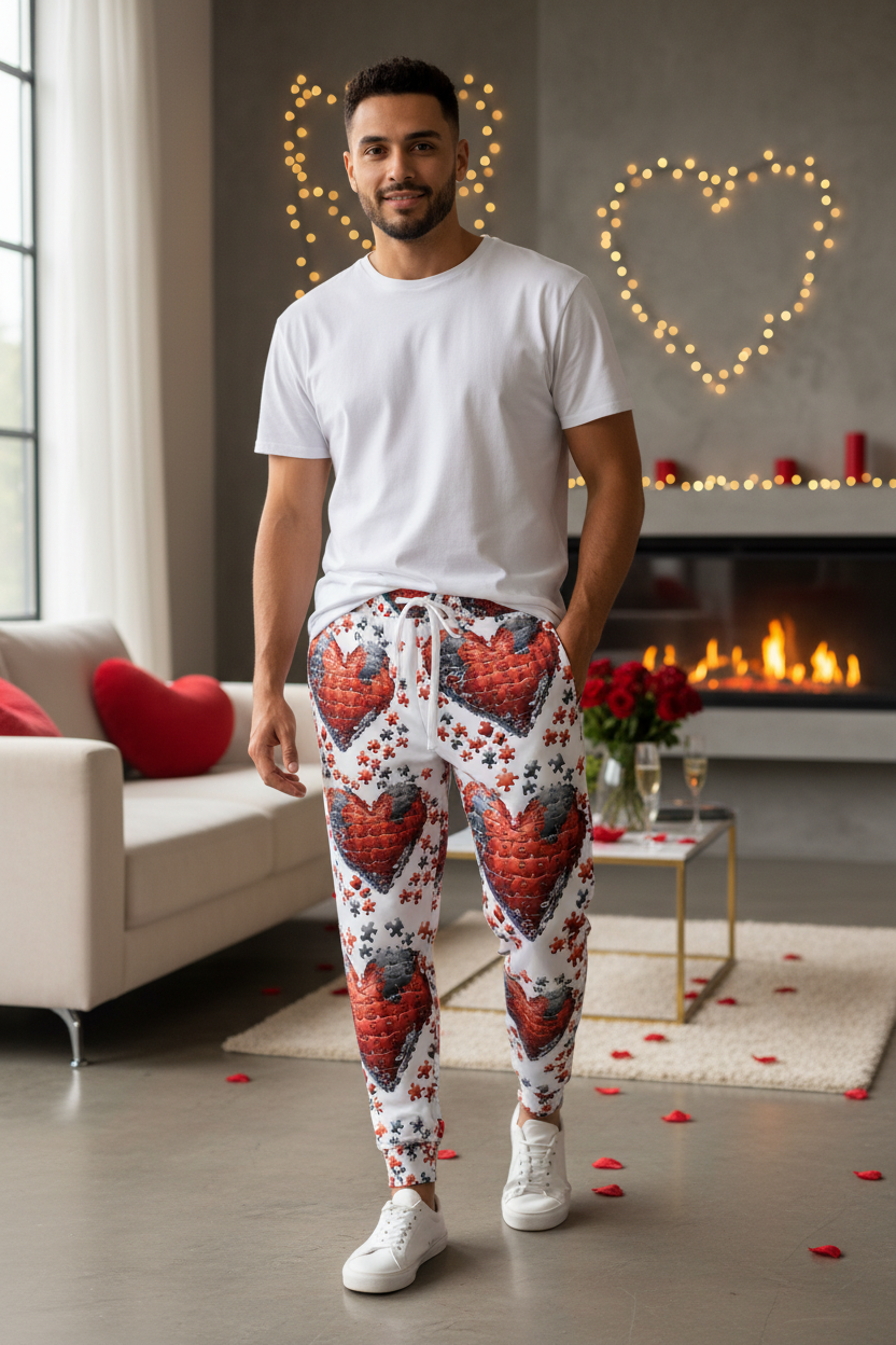 Puzzle Of Hearts White Joggers