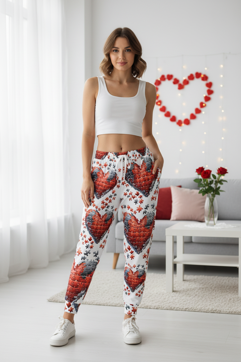 Puzzle Of Hearts White Joggers