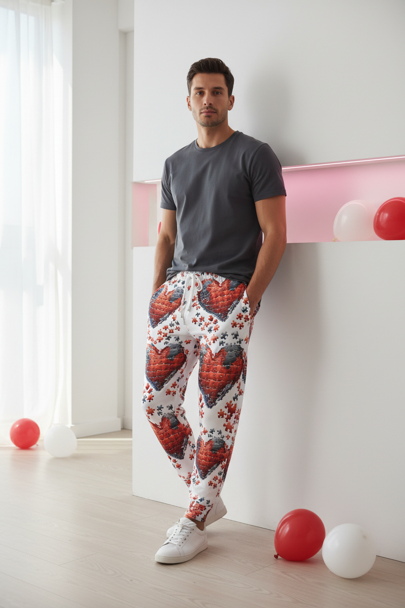 Puzzle Of Hearts White Joggers