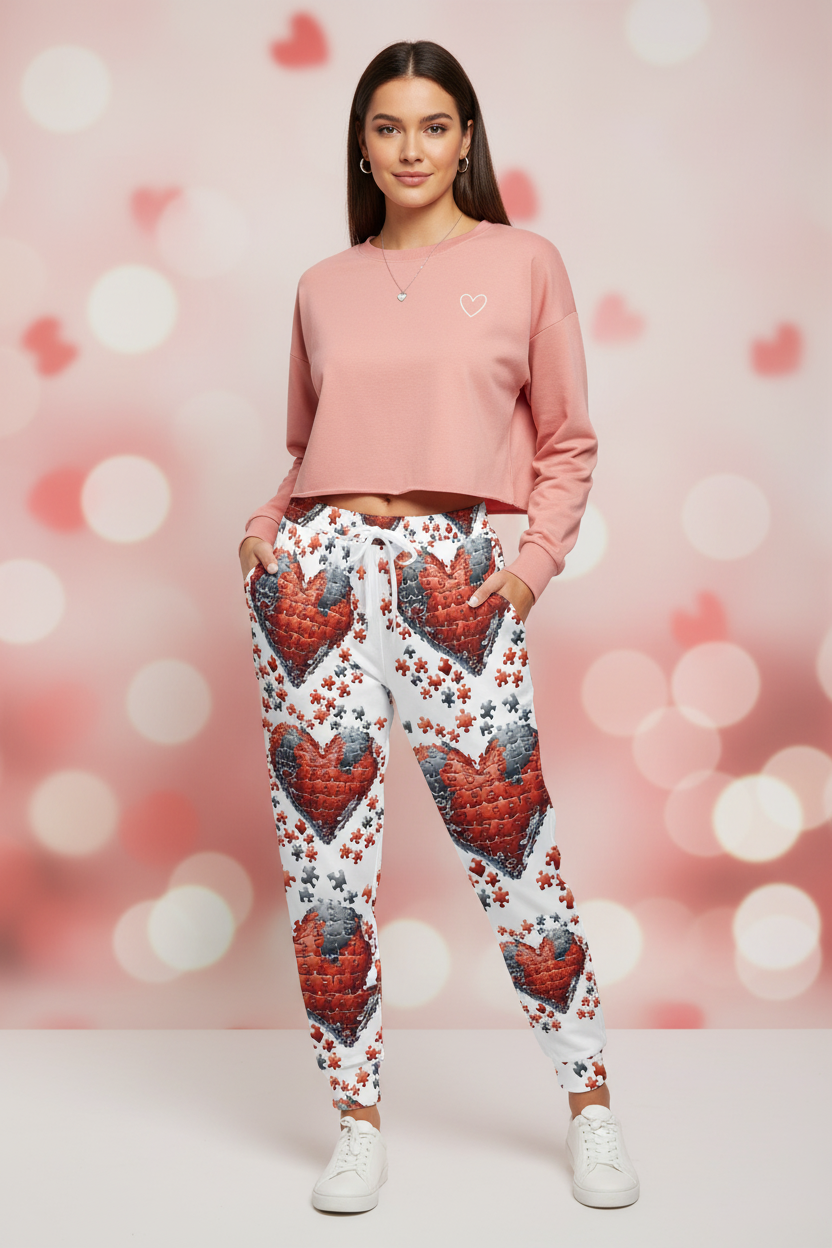 Puzzle Of Hearts White Joggers