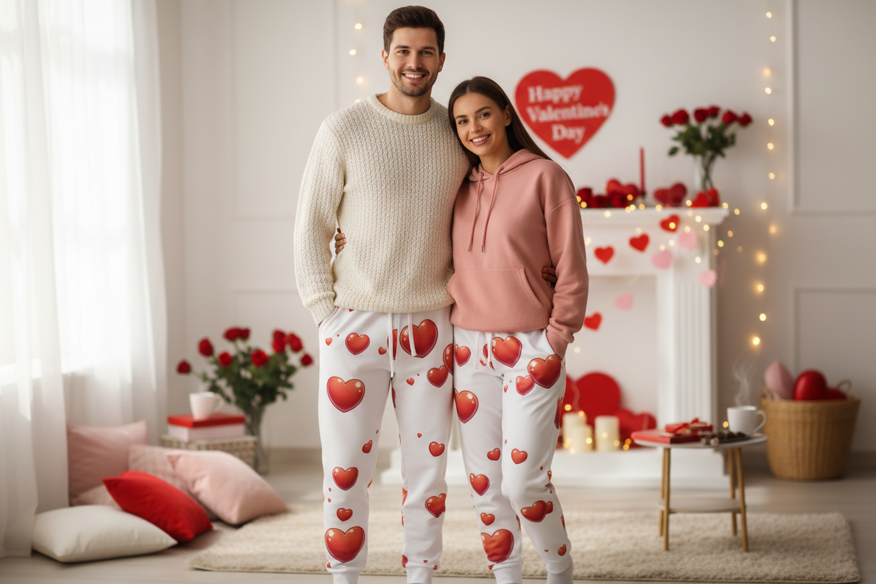 Red Hearts White Joggers