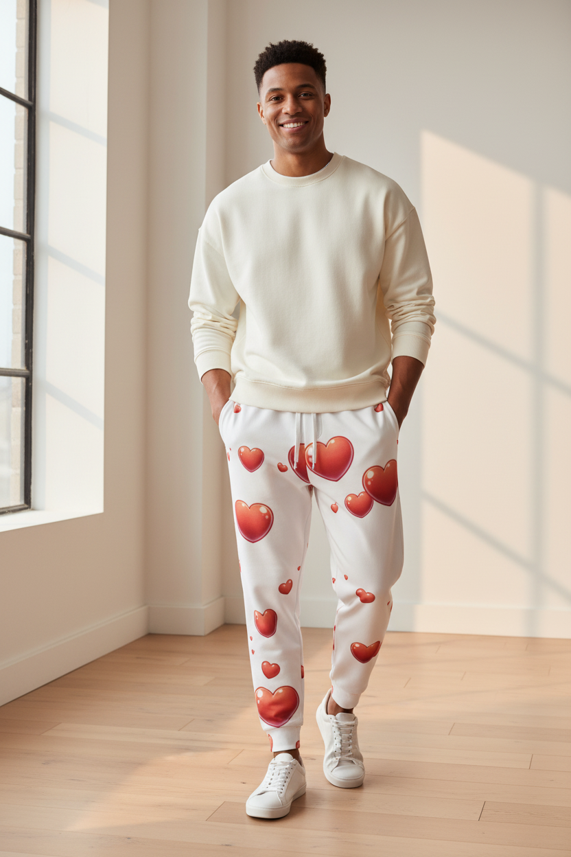 Red Hearts White Joggers