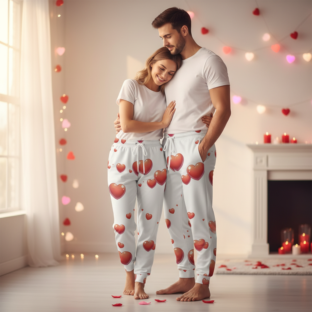 Red Hearts White Joggers